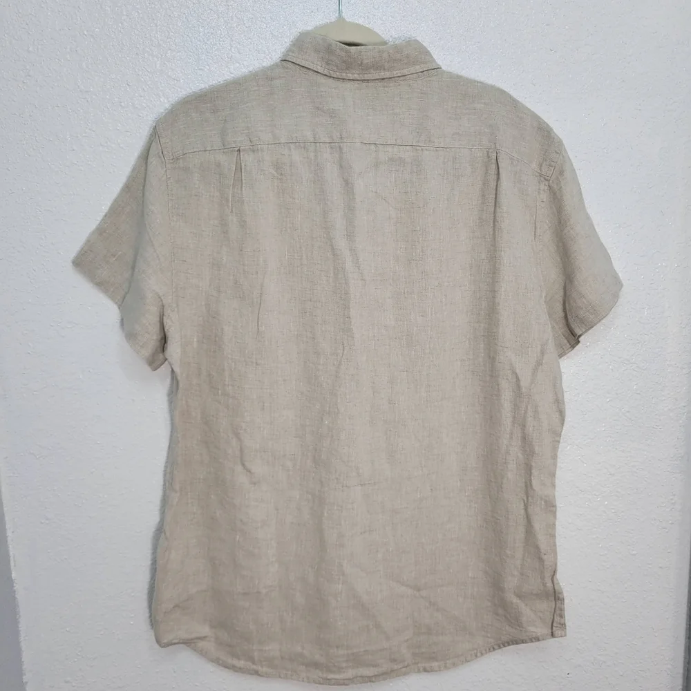 J Crew Short-sleeve linen-blend shirt AL188 Size L Beige NWT - Picture 3 of 5